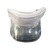 A white fabric face mask or visor-style protective cloth displayed on a clear plastic stand against a plain white background.