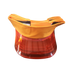A protective visor with a bright orange fabric top and a translucent amber-red plastic lower shield, shown on a plain white background.