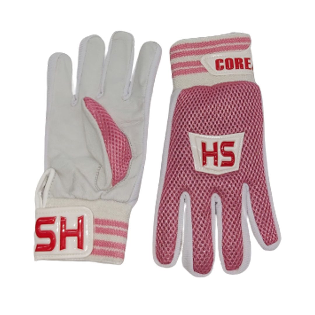 HS Indoor Batting Gloves | Leather | White / Pink
