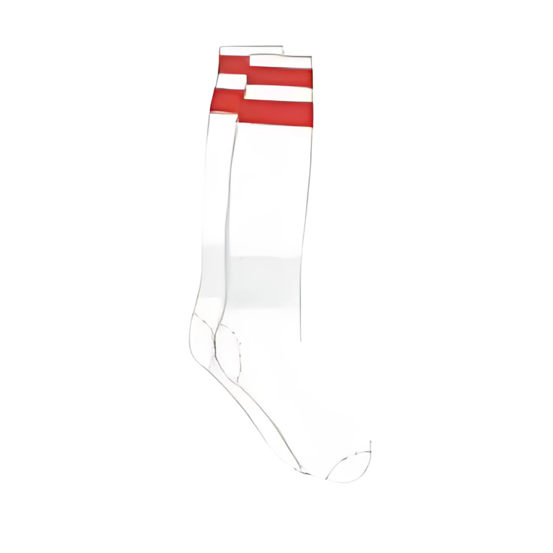 Grip Soccer Socks | High Quality | Each | White with Red Strips