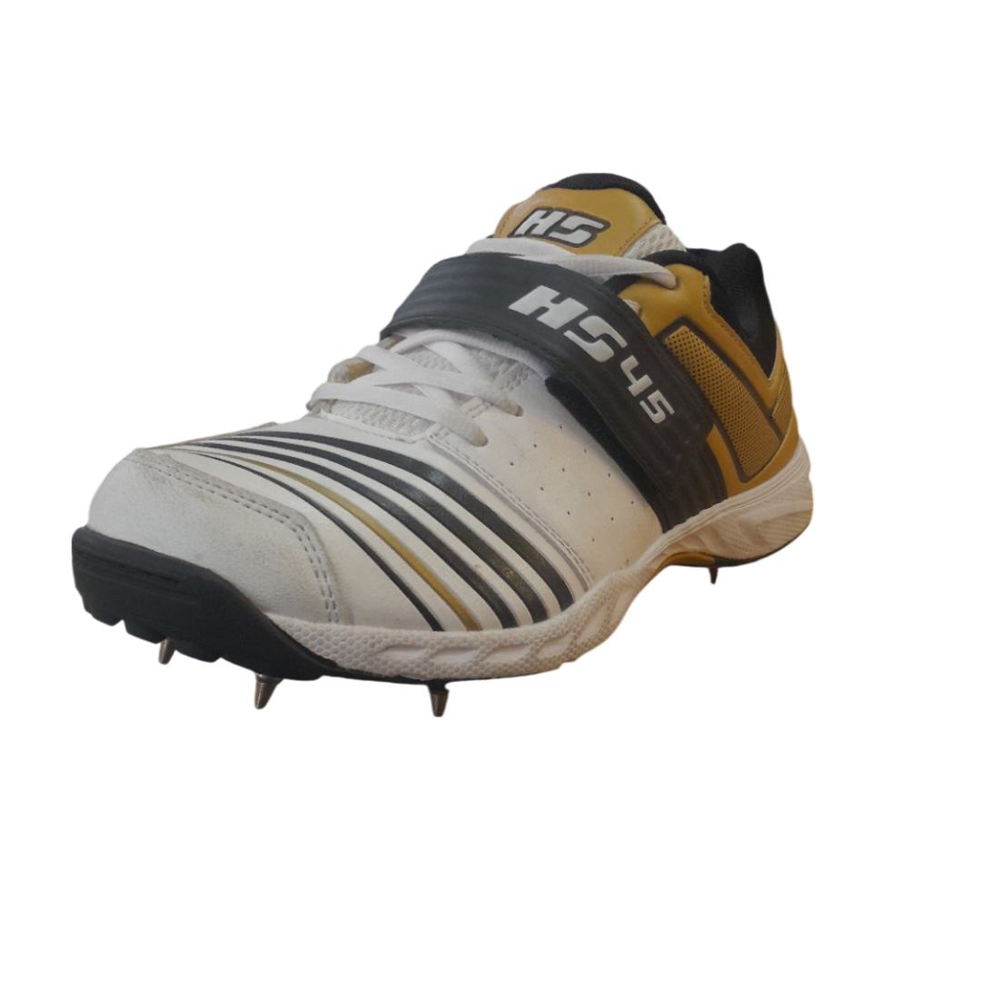 HS Cricket Shoes | HS 45 | Full Spike | White / Black / Brown