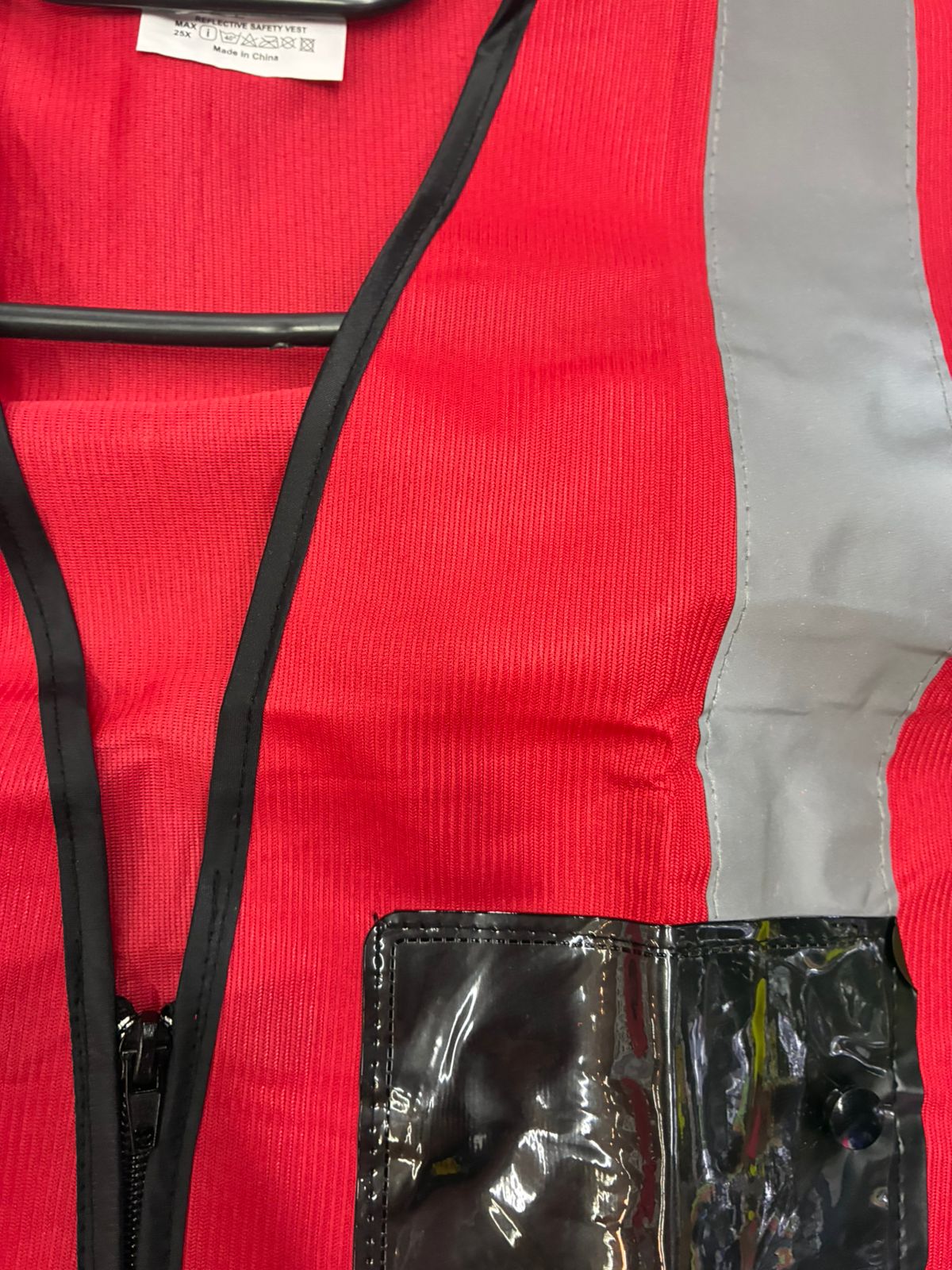 Red High-Visibility Safety Vest with Reflective Strips