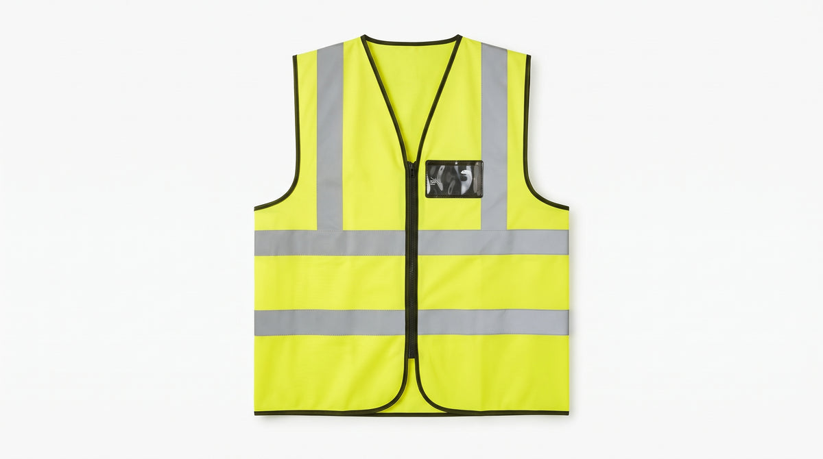 High-Visibility Yellow Safety Vest with ID Pocket & Zipper