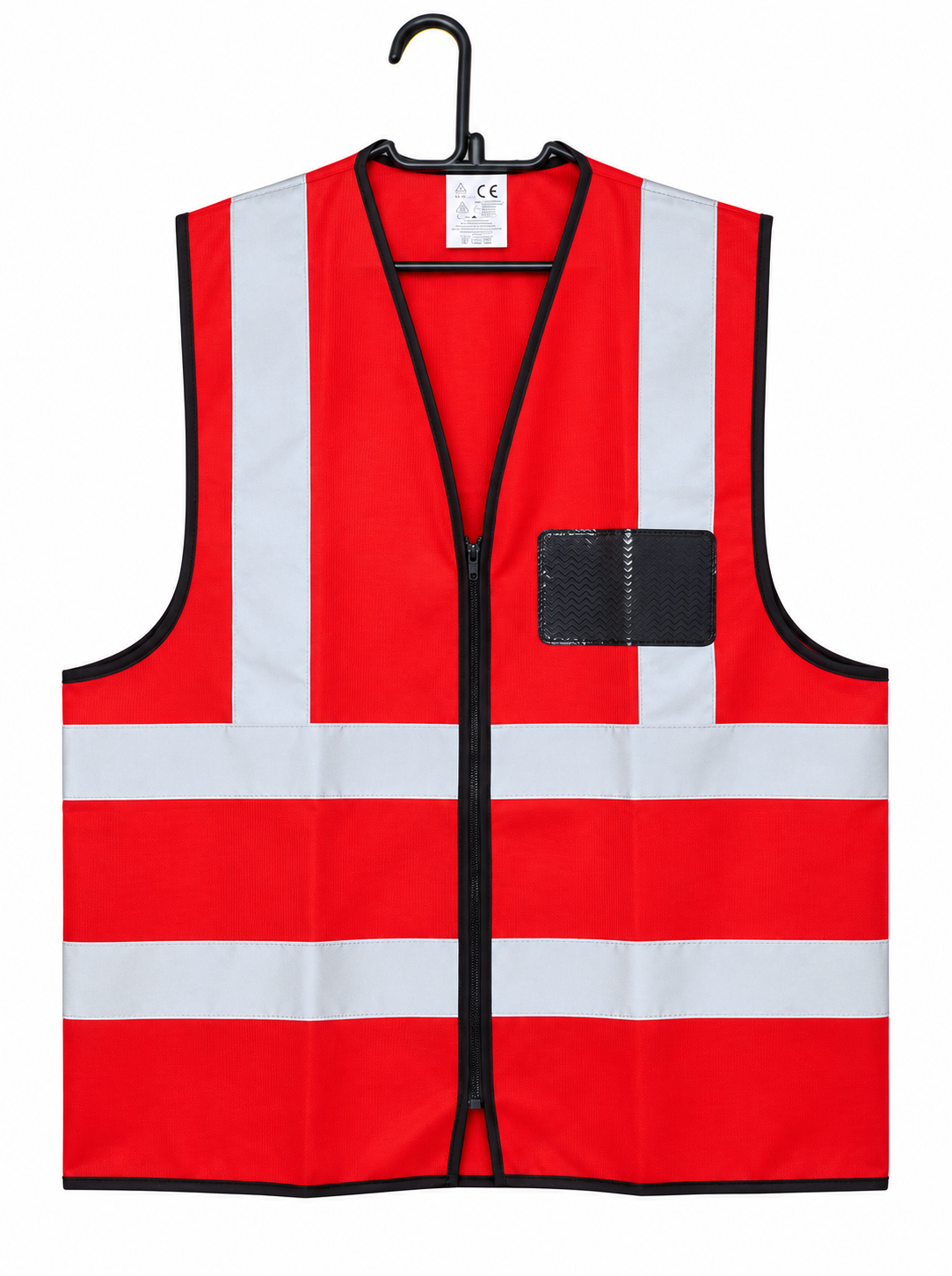 Red High-Visibility Safety Vest with Reflective Strips