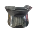A black fabric visor hat with a highly reflective, curved metallic silver base, shown on a plain white background.